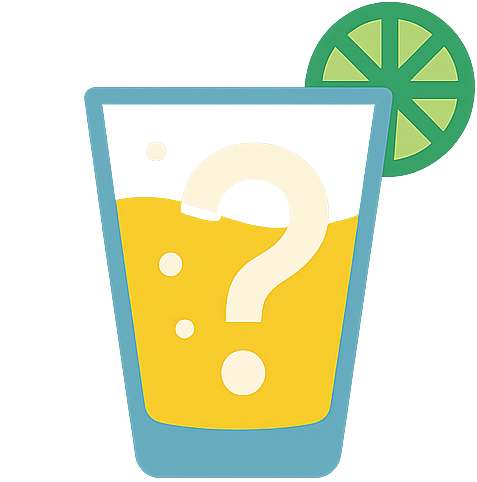 Trivia Tonic logo. A glass with a fuzzy beverage and a lemon slice.